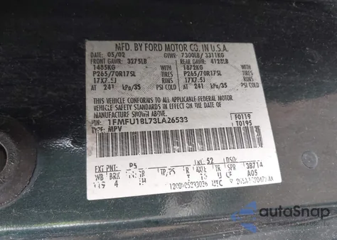 2003 Ford Expedition Eddie Bauer from USA, damaged, VIN 1FMFU18L73LA26533